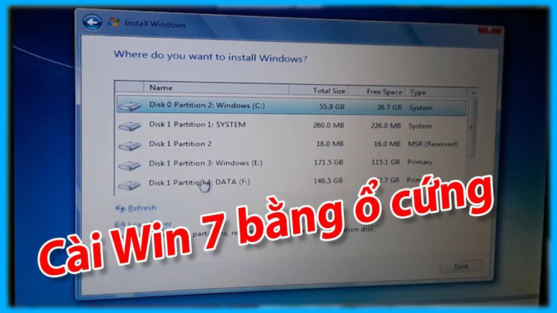 Cách cài Windows 7 bằng ổ cứng